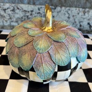 MacKenzie-Childs Courtly Check Foliage Pumpkin. NIB. Rare, retired. 7.0" D.